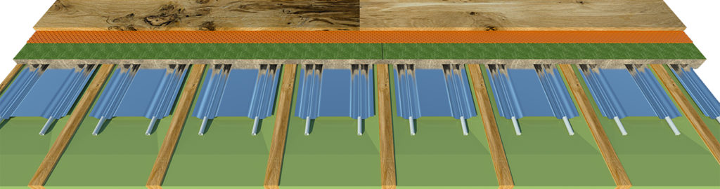 16mm PE-RT pipe suspended fit from below heat plates underfloor heating